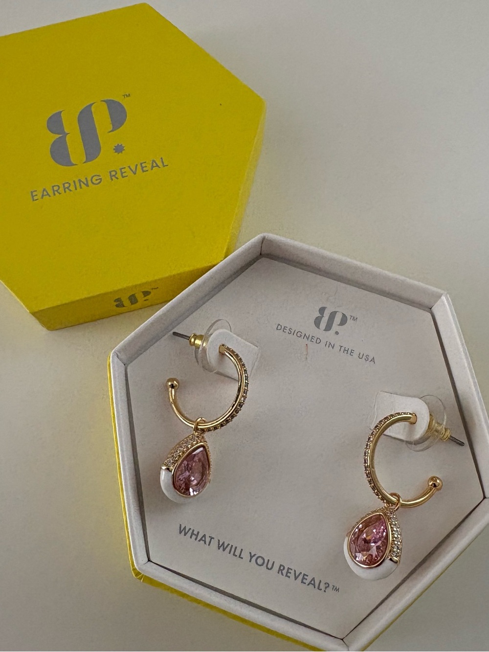 Bomb Party I’m Yours, Sweetheart Earrings ER59730 Pink Quartz CZ Gold Plating